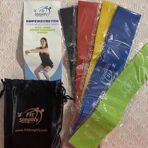 Fit Simplify Exercise Bands Resistance Loop Instruction Guide Bag Set of 5